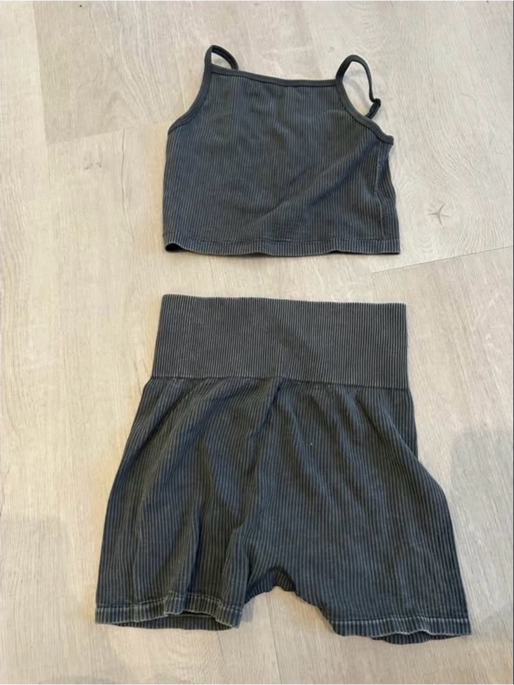 Kids Ribbed Tank and High-Waist Shorts Set - Black